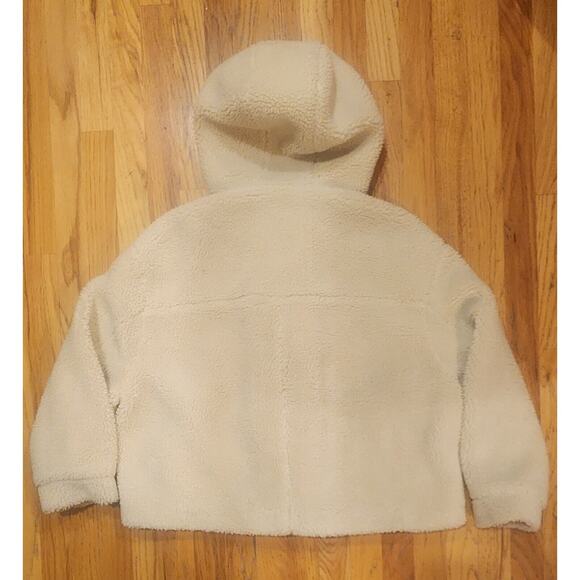 Zara Tan fleece jacket coat pockets fuzzy Women's size Small Warm Sherpa - Picture 2 of 6